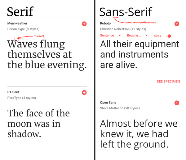 sans serif and serif fonts