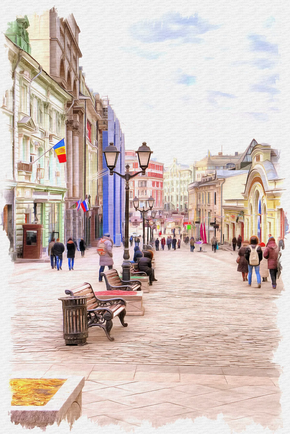 oil paint on canvas of historical city