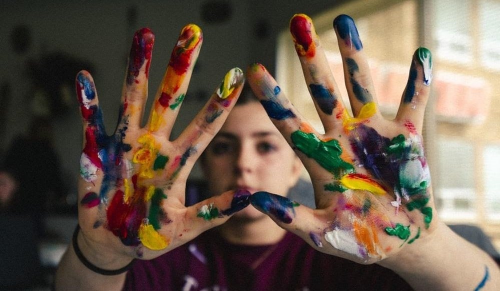 oil paint on hands