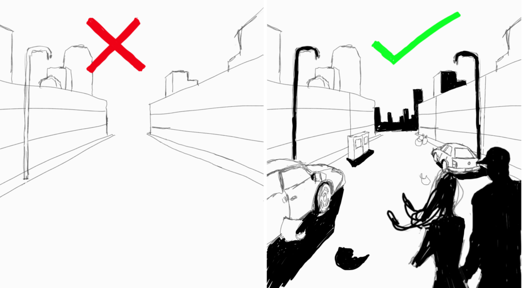 avoid long straight or curved lines when drawing backgrounds