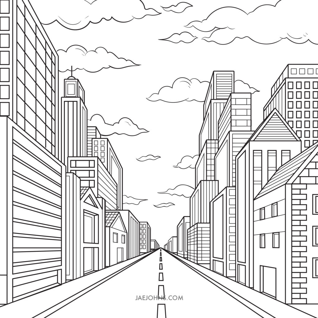 one point perspective city step 5