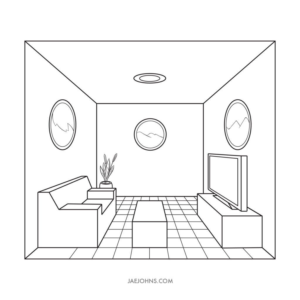 one point perspective living room step 5