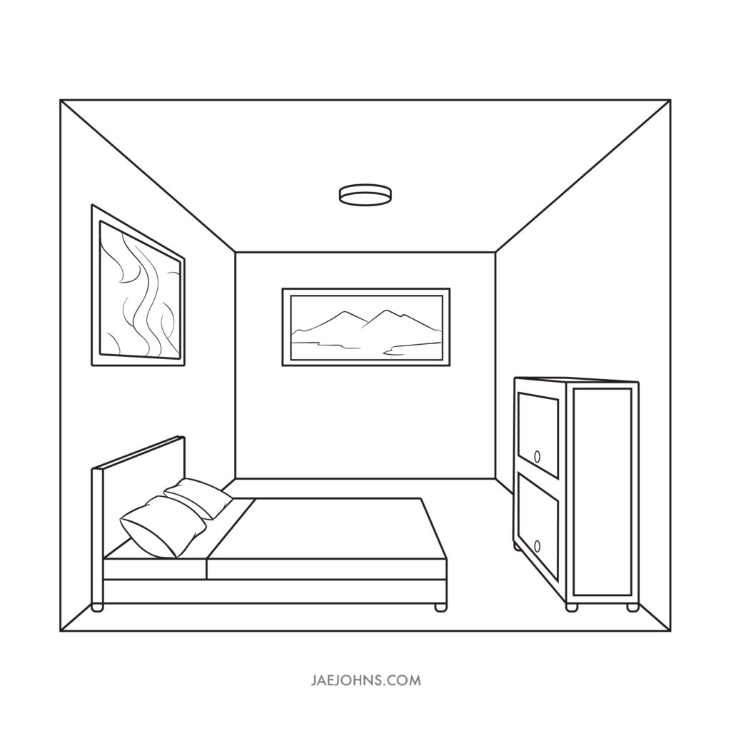 how to draw a 3d living room