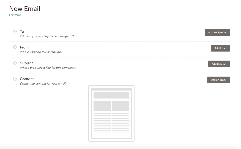 mailchimp vs flodesk: mailchimp new email interface