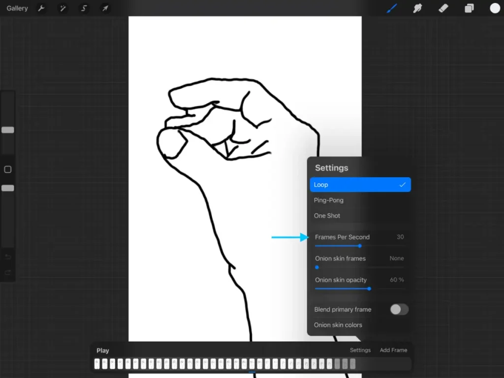 procreate animation frame settings