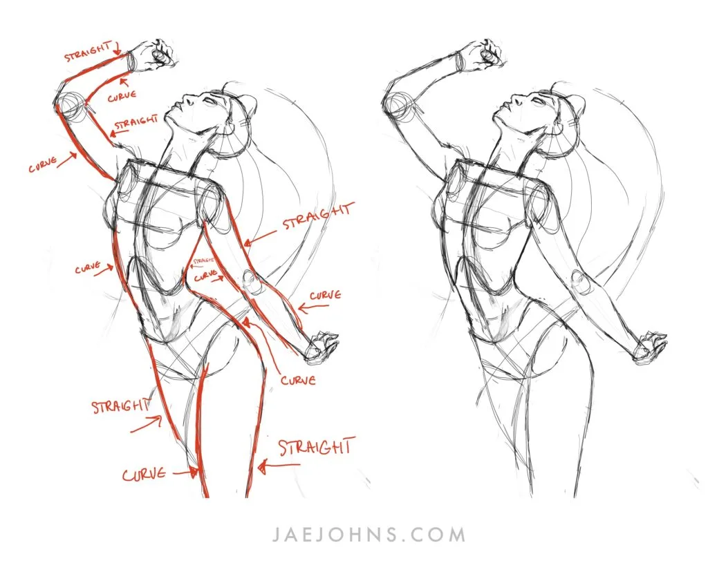 practice gesture drawing using straight and curves
