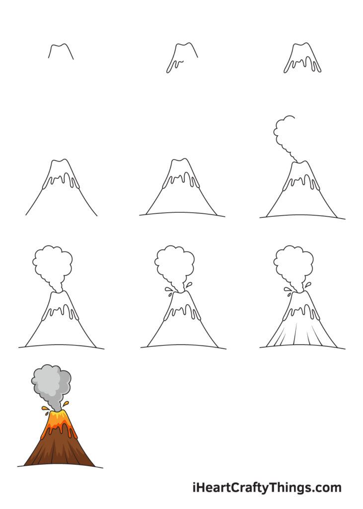 how to draw a volcano