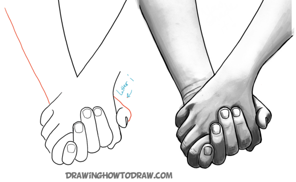 how to draw holding hands