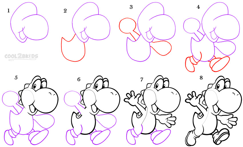 how to draw yoshi step by step