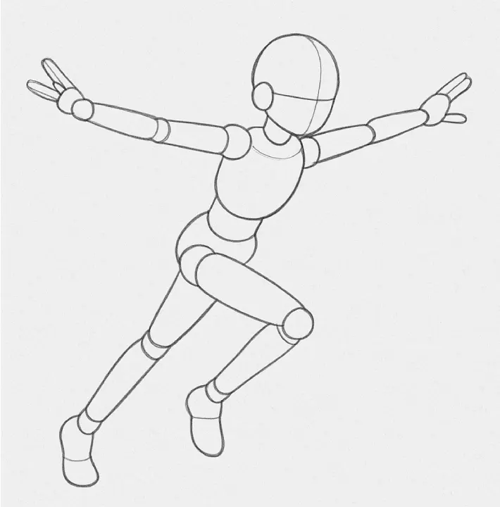 Stage 2: 3D form of a leaping anime character showing the line of action.