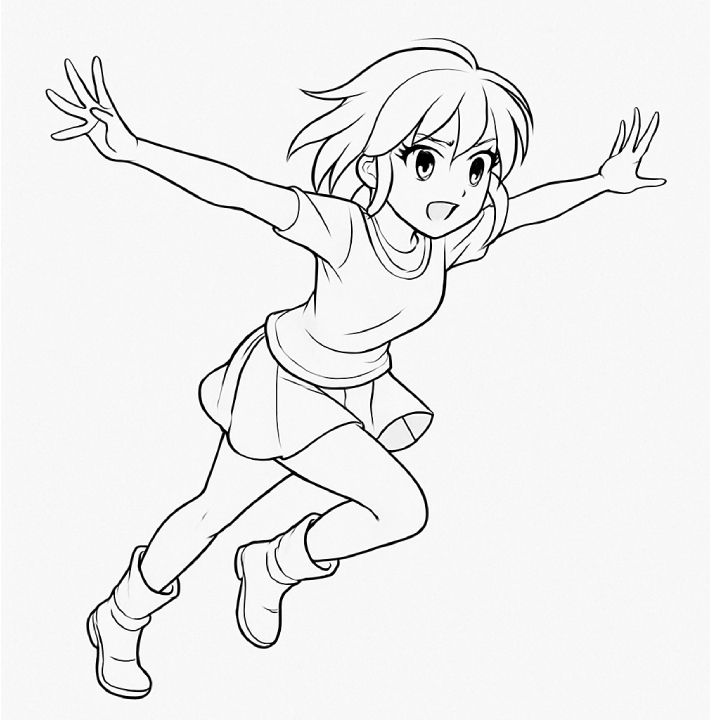 Stage 3: clean final art of a leaping anime character showing the line of action.