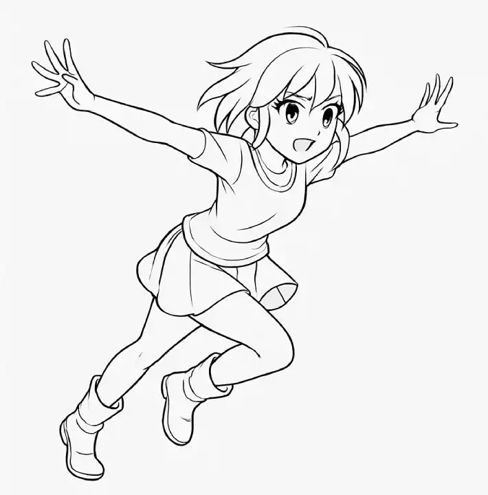 Stage 3: clean final art of a leaping anime character showing the line of action.