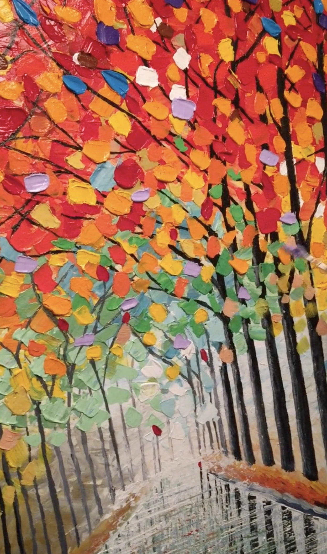 autumn trees with palette knife