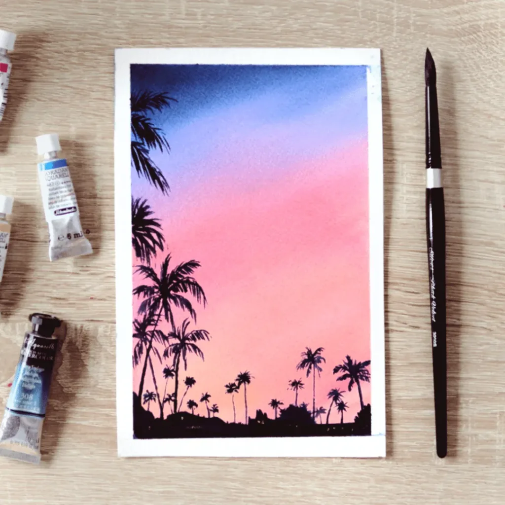 cotton candy sky in watercolor