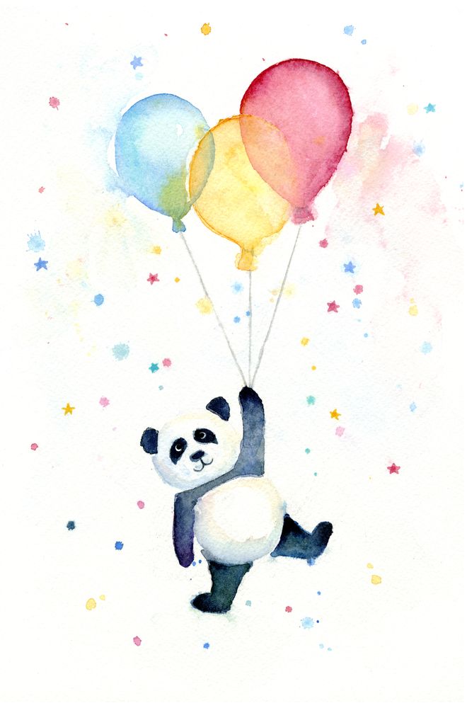 happy watercolor painting panda