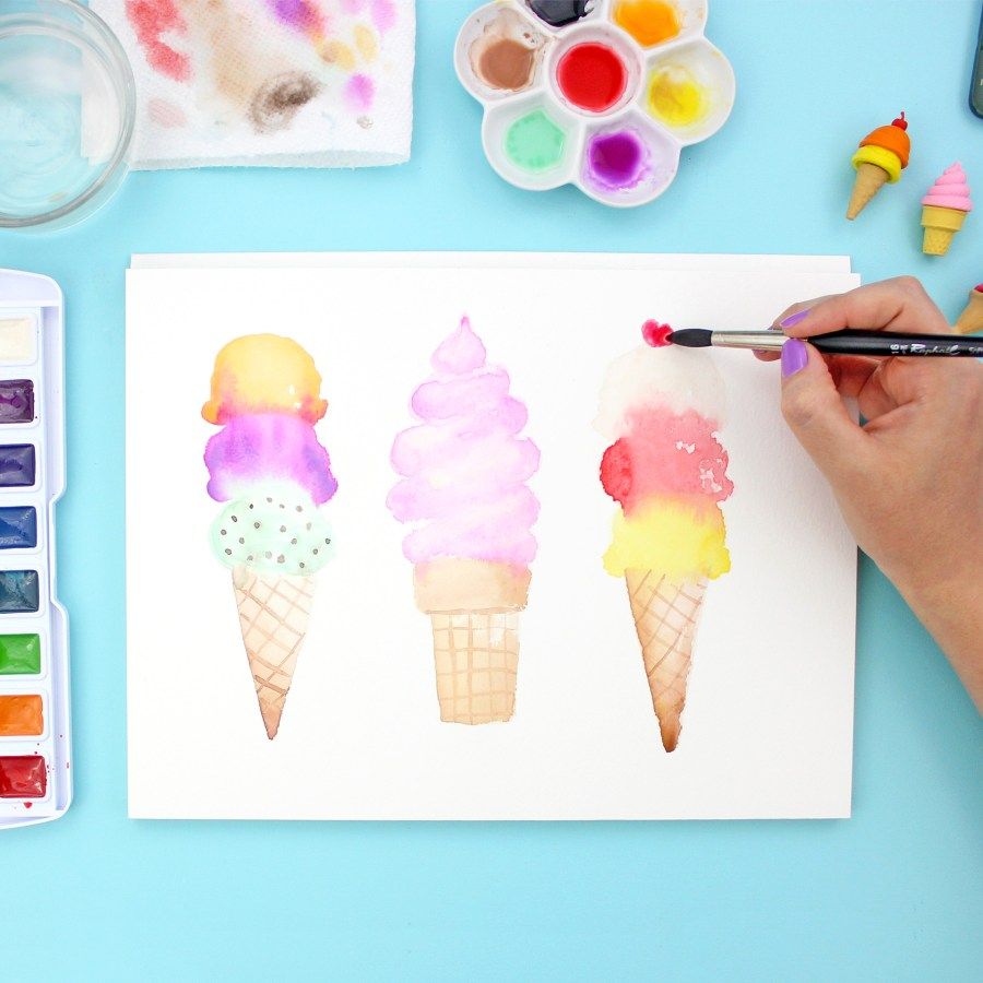 ice cream painting with watercolor