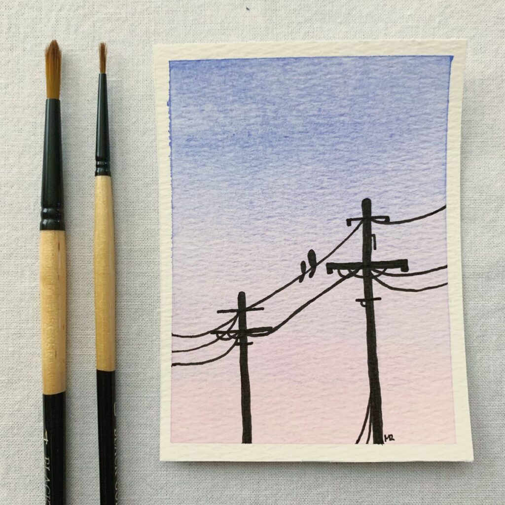 powerlines watercolor