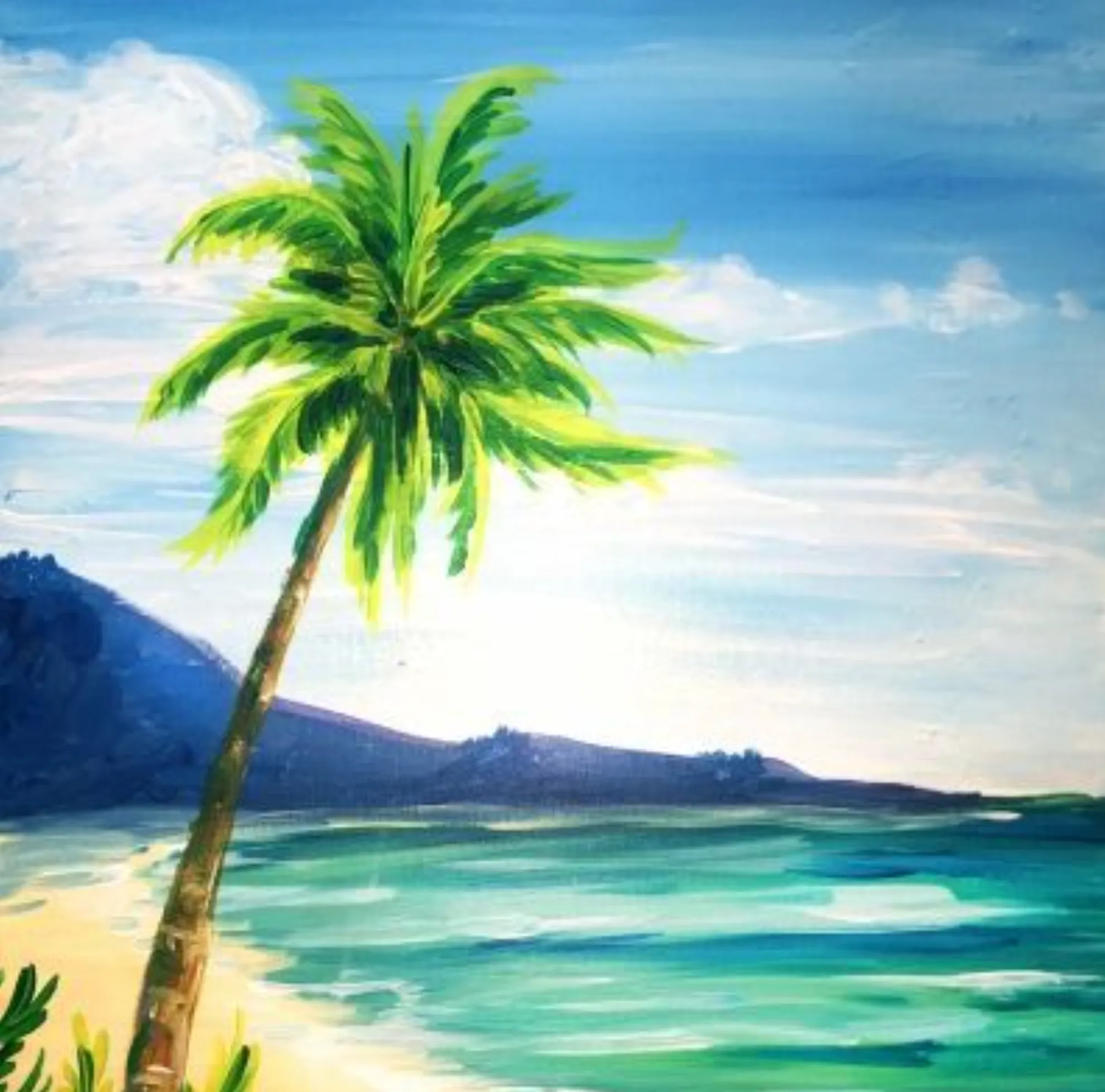 seashore with palm trees