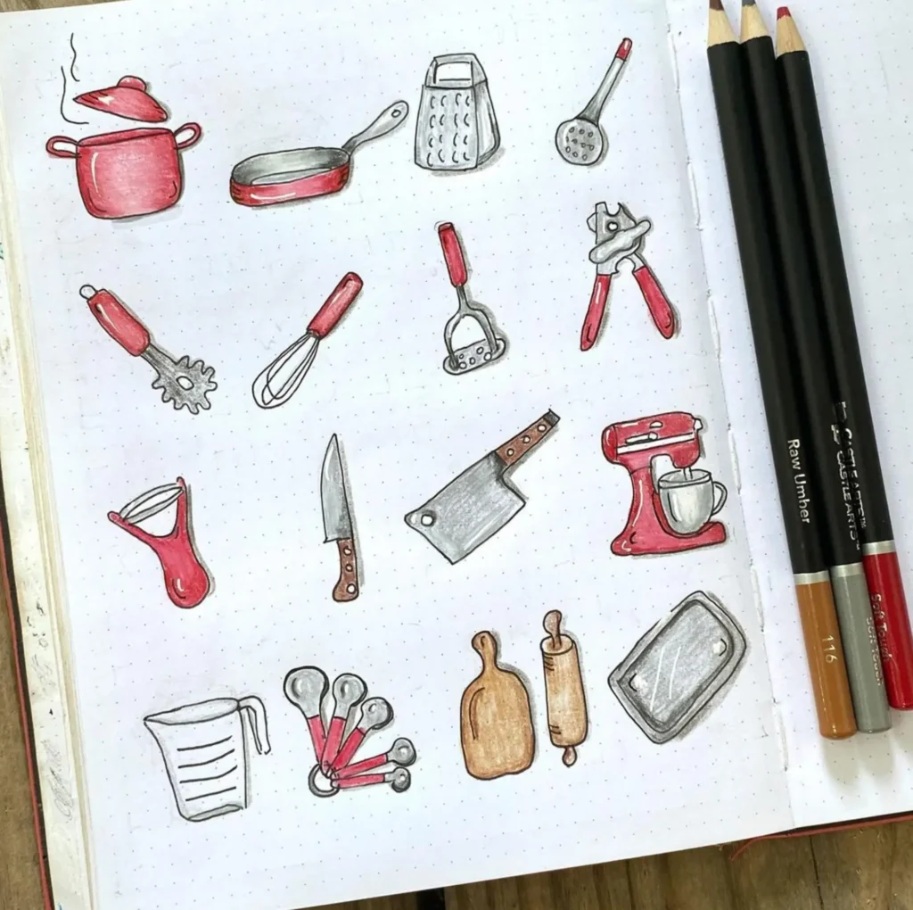 kitchen supplies doodle