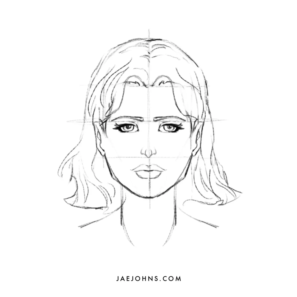 drawing face front view step 11