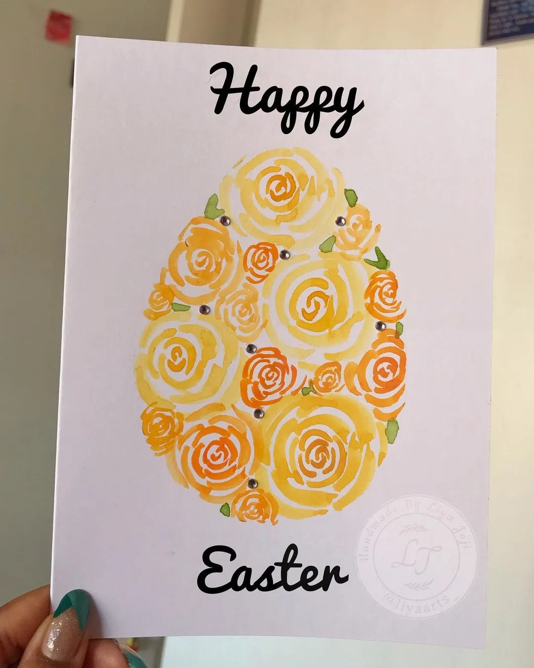 flower painting inside easter egg card