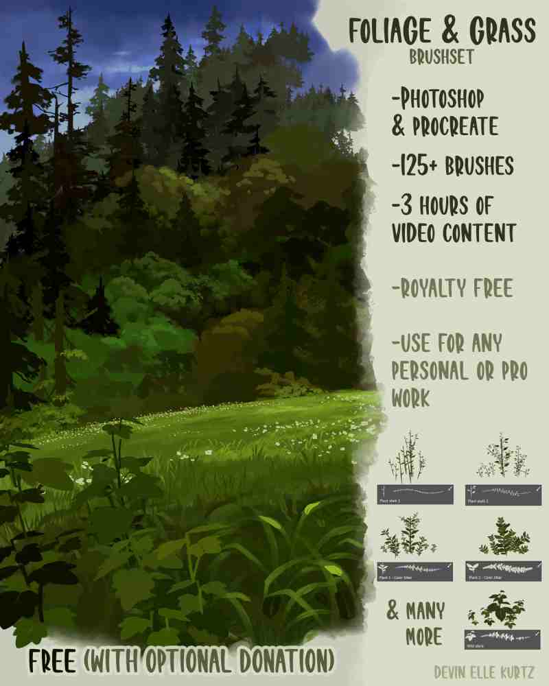 procreate stamp brush foliage and grass