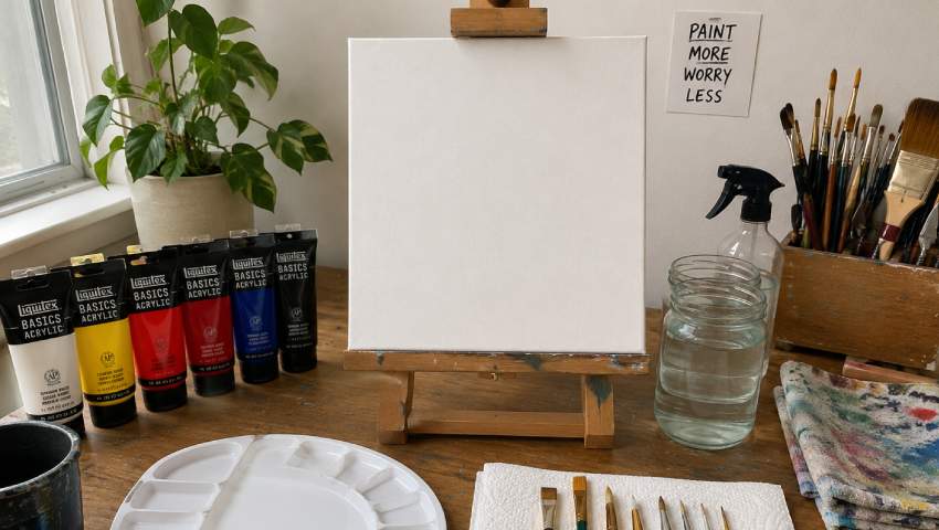 acrylic painting workspace