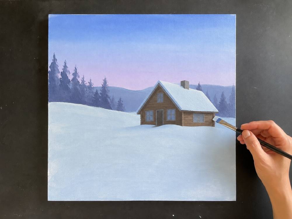 cozy winter cabin hygge scene step 2