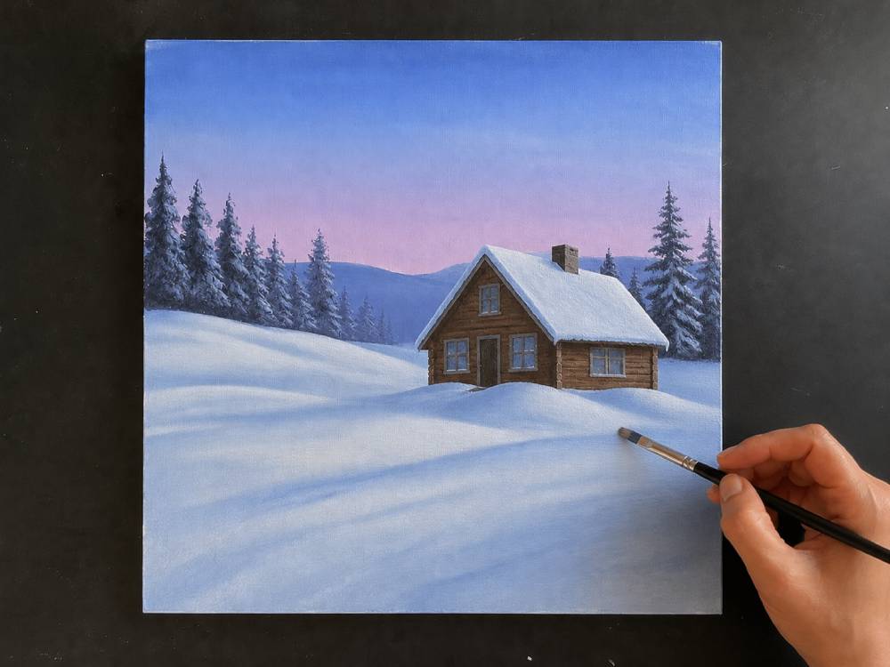 cozy winter cabin hygge scene step 3