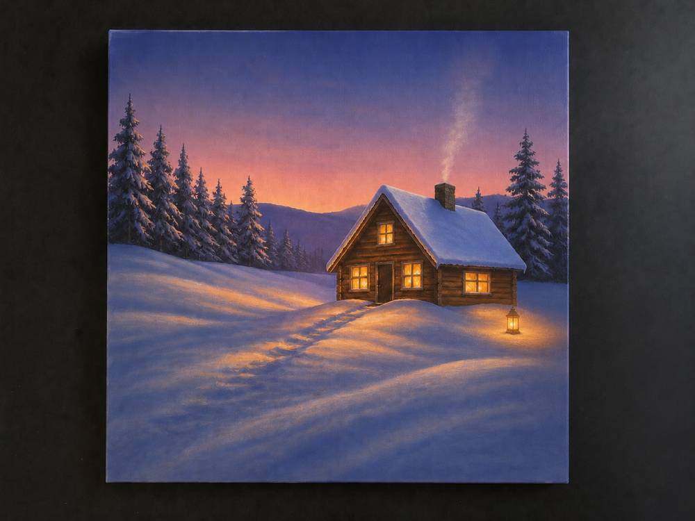 cozy winter cabin hygge scene step 5