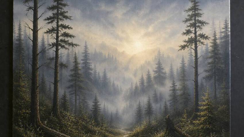 how to paint a misty foggy forest