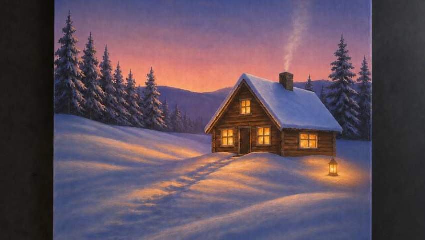 how to paint winter cabin