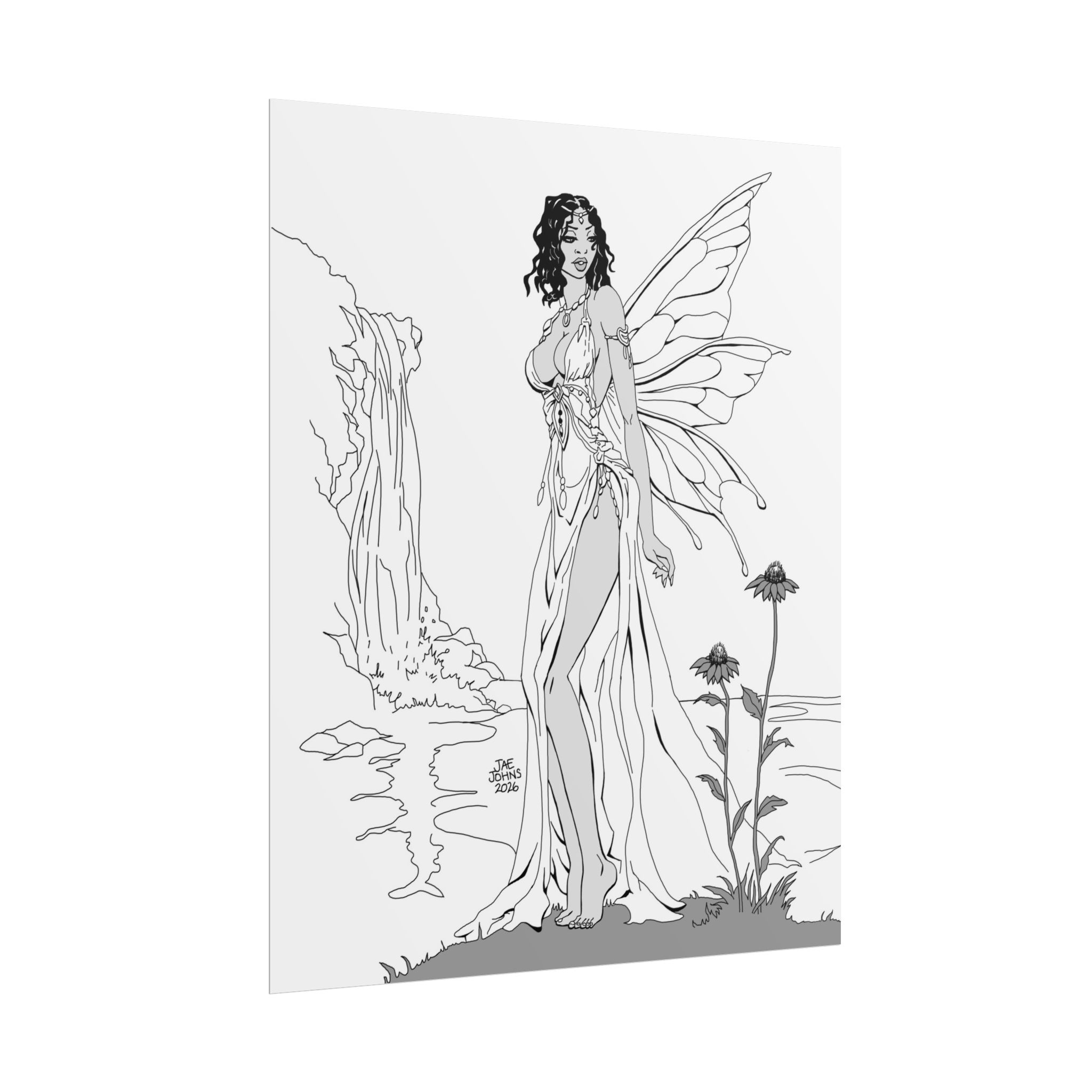 Black Fairy At Waterfall Fine Art Poster — Fantasy Wall Art - Image 5