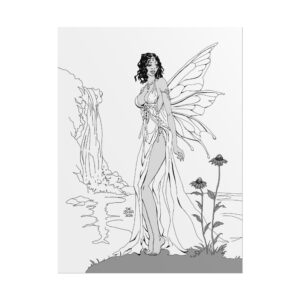 Black Fairy At Waterfall Fine Art Poster — Fantasy Wall Art
