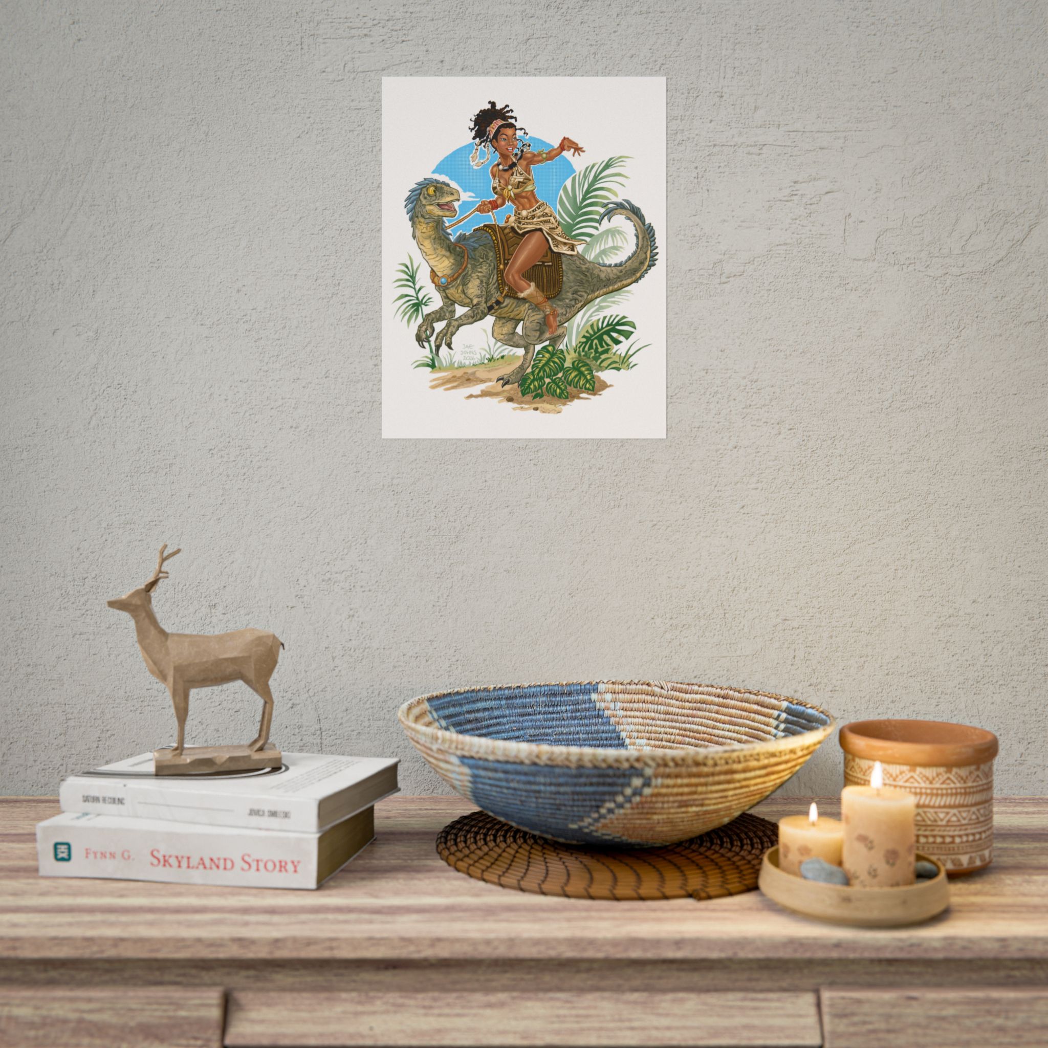 African Woman Riding a Raptor Color Fine Art Print | Fantasy Wall Art - Image 2