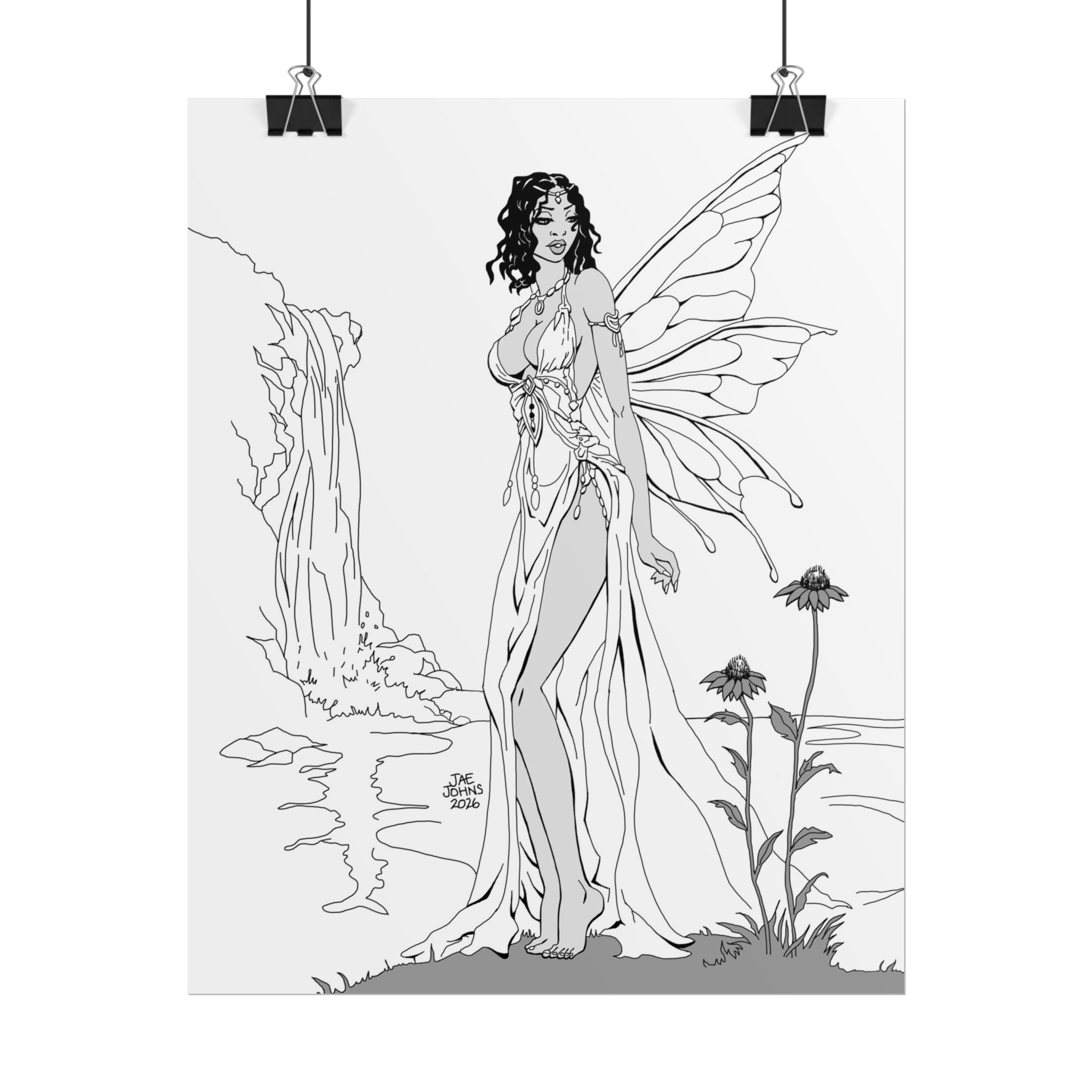 Black Fairy At Waterfall Fine Art Poster — Fantasy Wall Art - Image 4