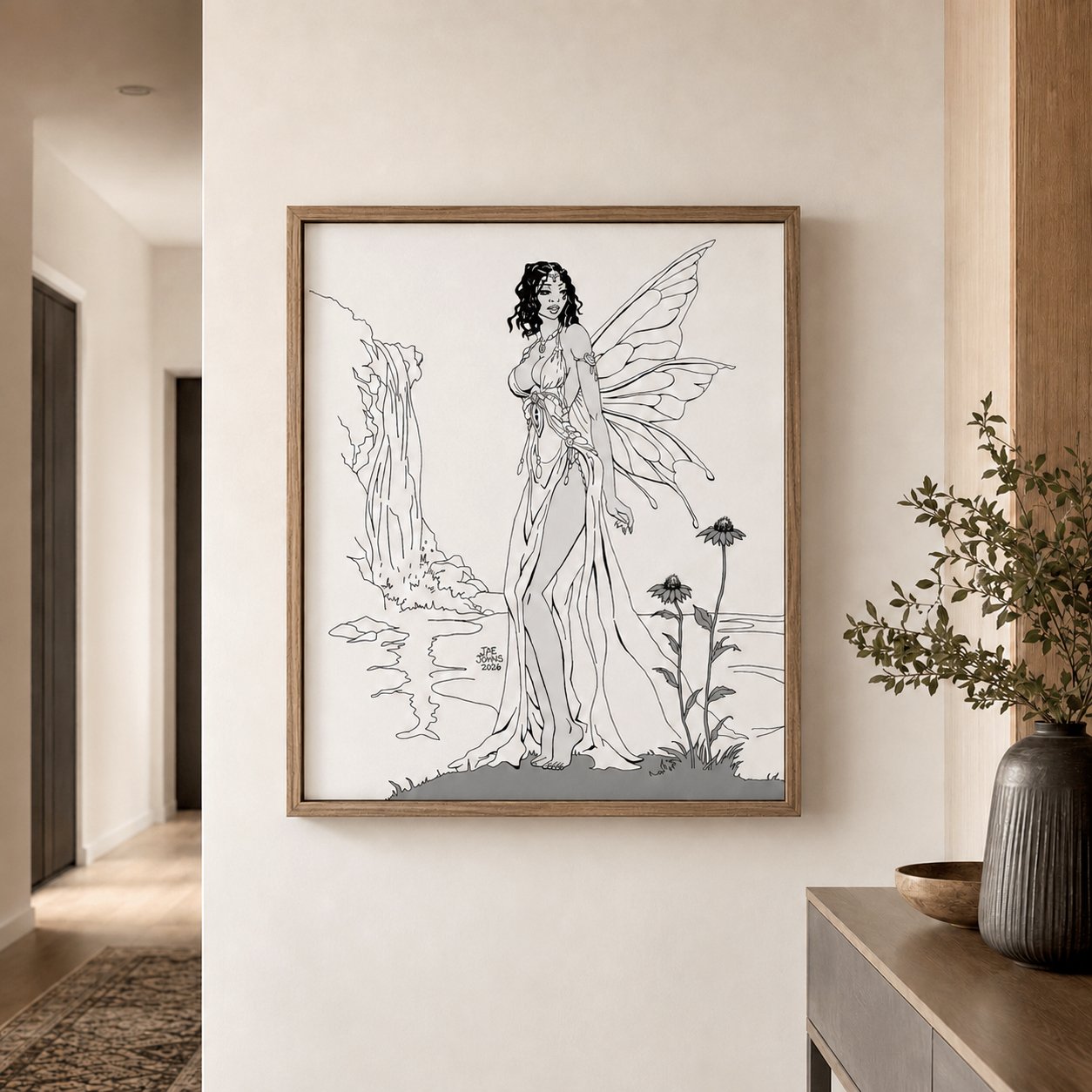 Black Fairy At Waterfall Fine Art Poster — Fantasy Wall Art - Image 2