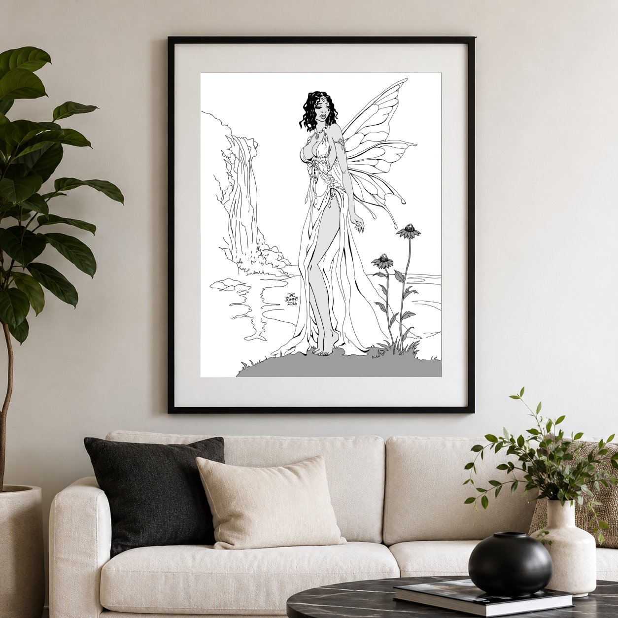 Black Fairy At Waterfall Fine Art Poster — Fantasy Wall Art - Image 3