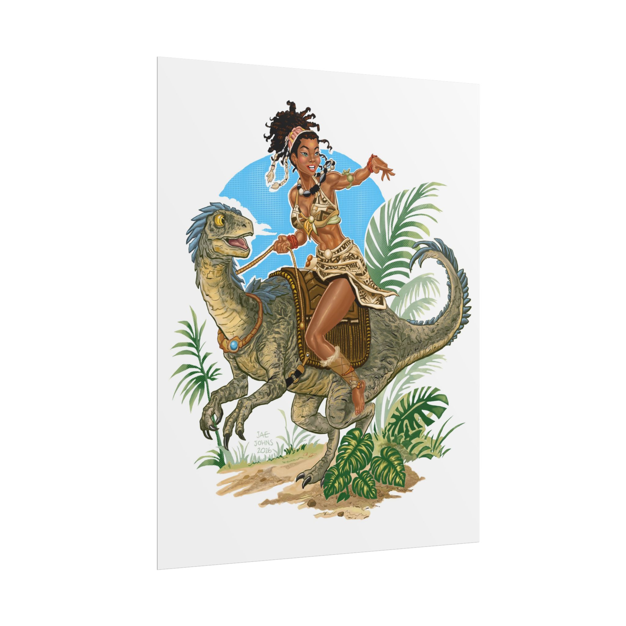 African Woman Riding a Raptor Color Fine Art Print | Fantasy Wall Art - Image 3