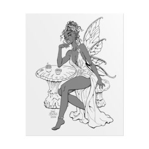 Black Fairy Tea Time at Mushroom Talbe — Fantasy Wall Art