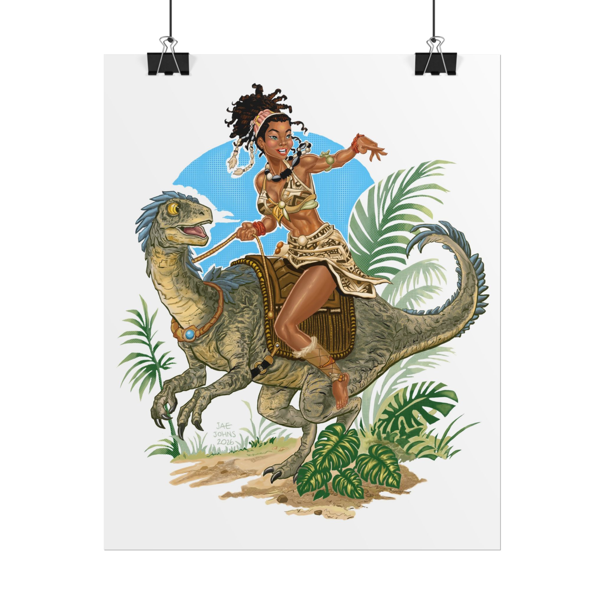 African Woman Riding a Raptor Color Fine Art Print | Fantasy Wall Art