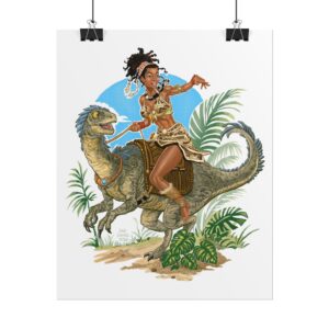 African Woman Riding a Raptor Color Fine Art Print | Fantasy Wall Art