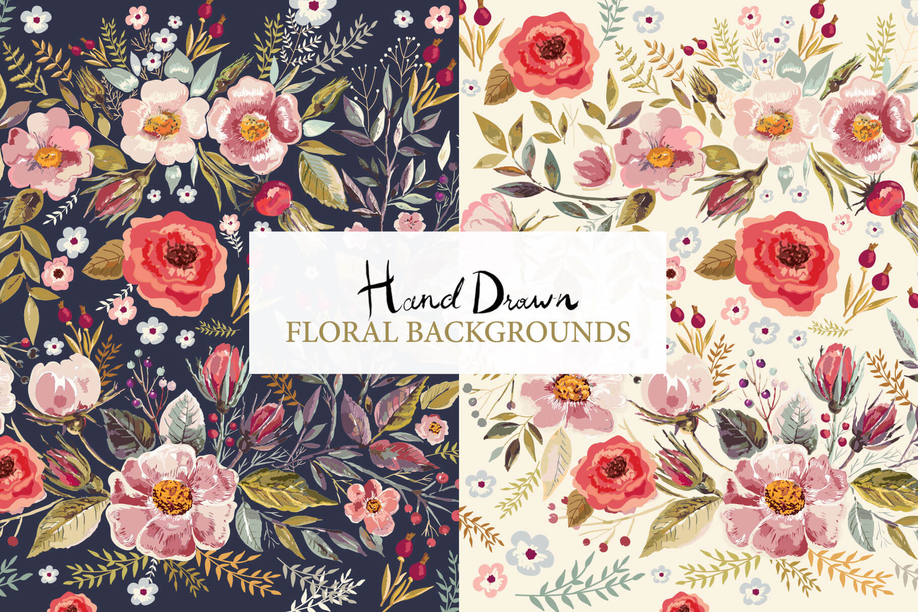 Hand Drawn Watercolor Floral Backgrounds